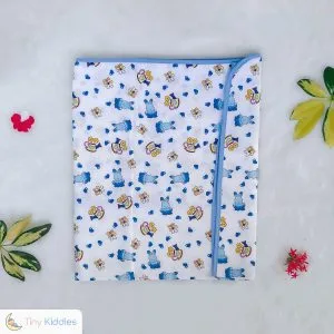 Newborn Baby Flannel Sheets - white blue - Tiny Kiddies - Sri Lanka