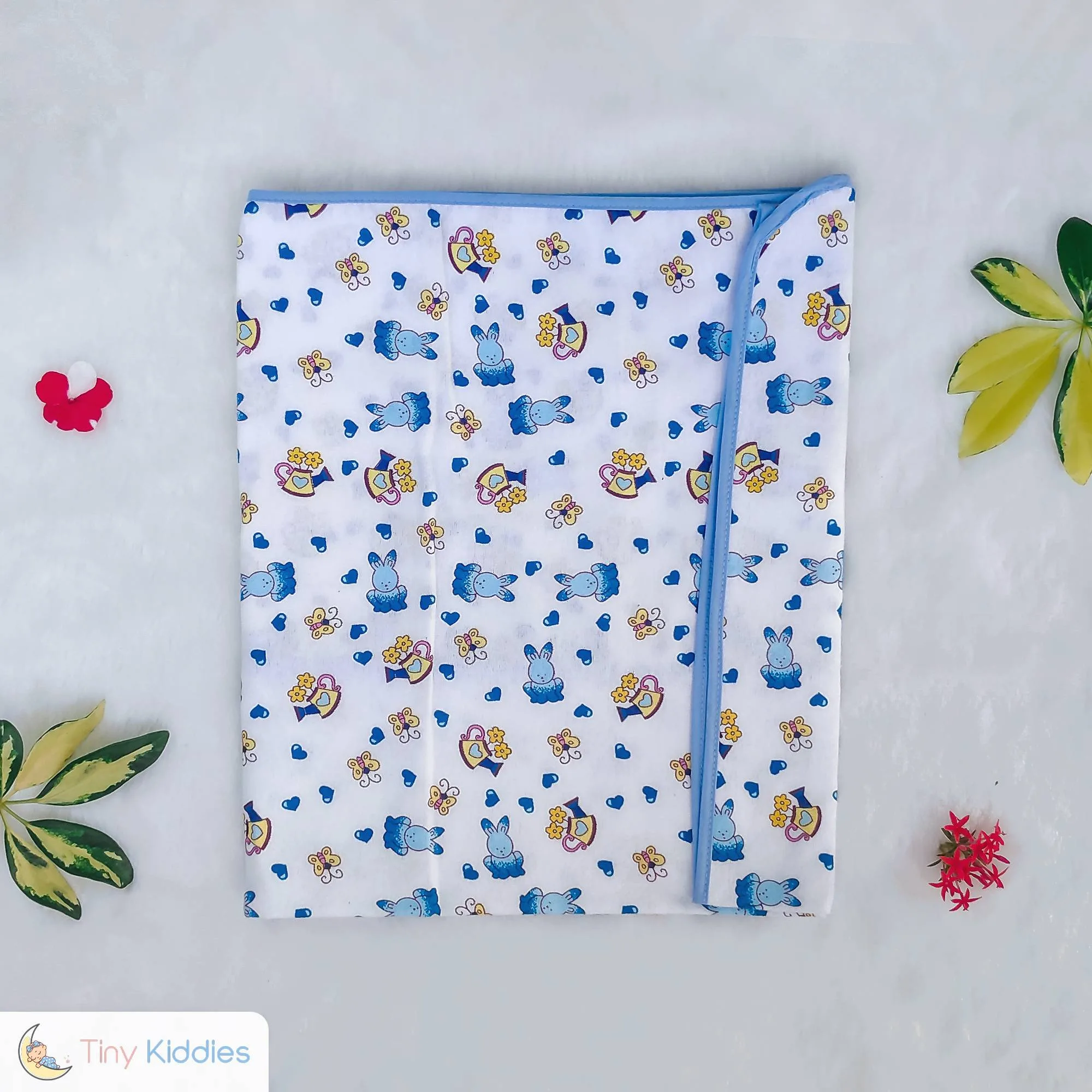 Newborn Baby Flannel Sheets - white blue - Tiny Kiddies - Sri Lanka
