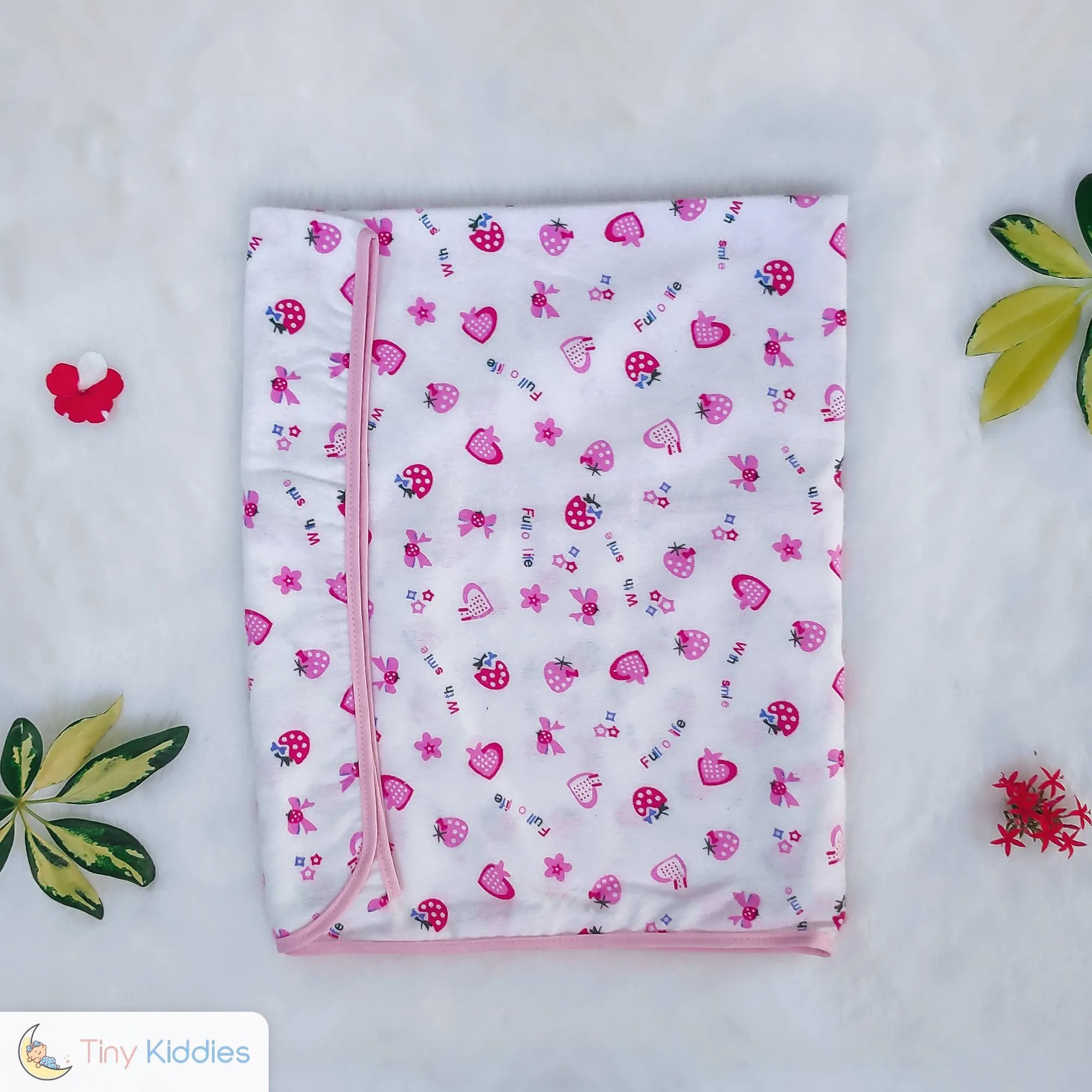 Newborn Baby Flannel Sheets - white pink - Tiny Kiddies - Sri Lanka