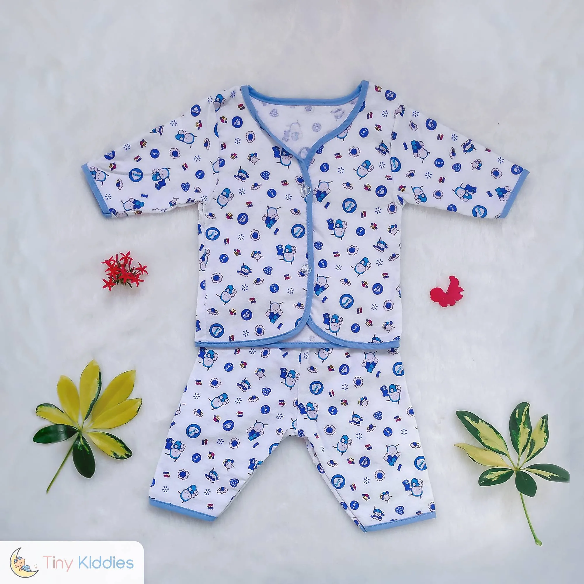 Newborn Baby Flannel Kit - white blue - Tiny Kiddies - Sri Lanka