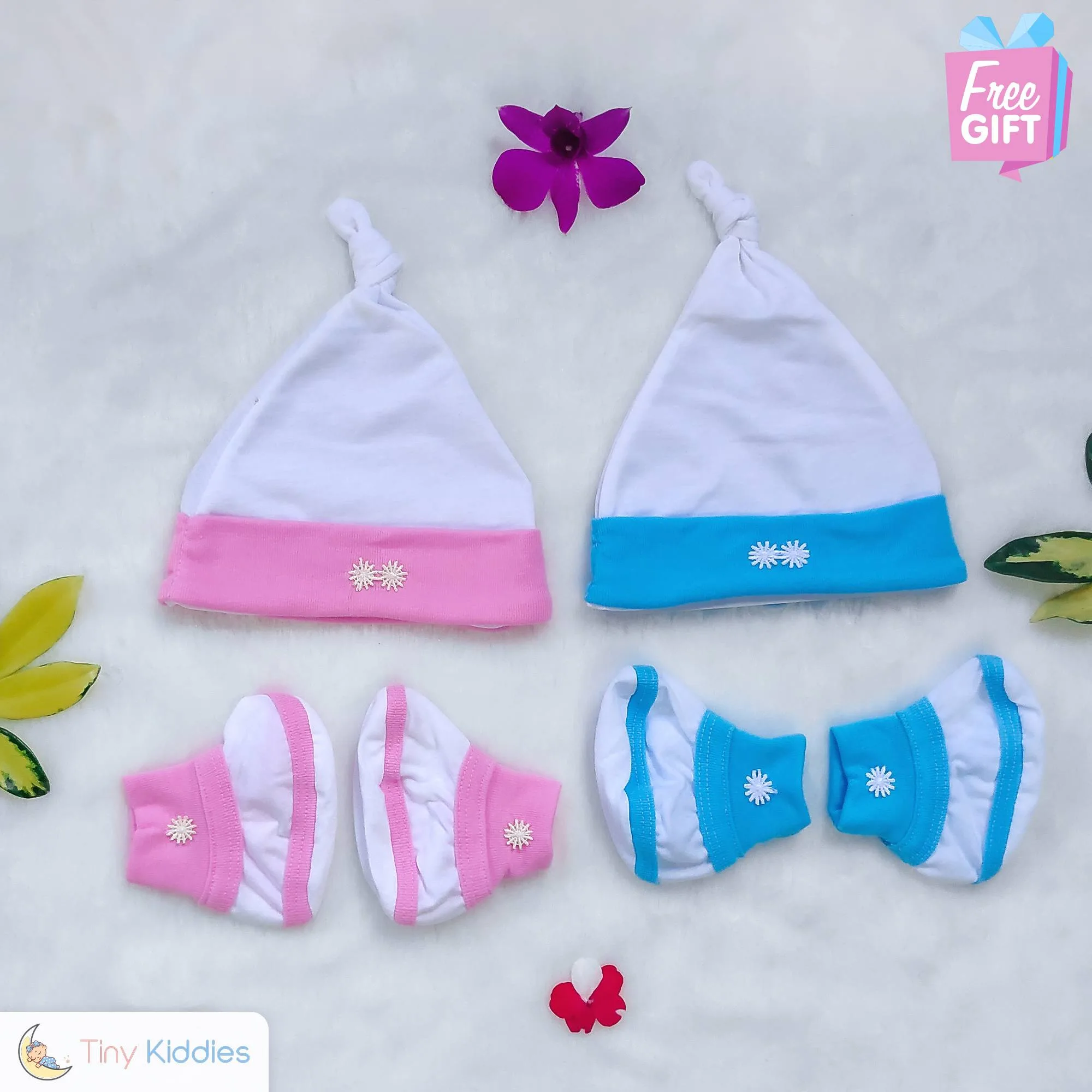 Newborn Baby Jersey Socks & Cap - pink blue - Tiny Kiddies - Sri Lanka