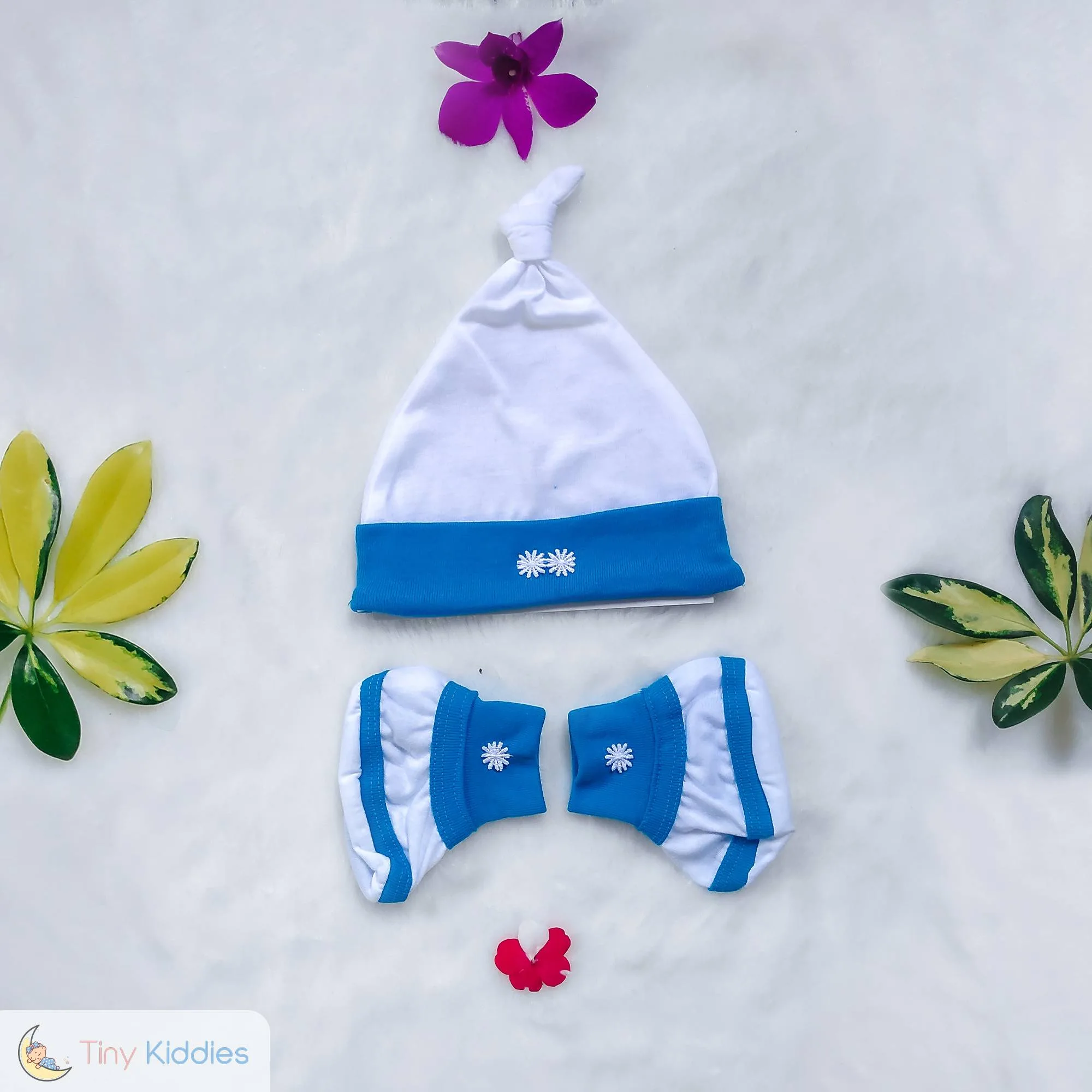 Newborn Baby Jersey Socks & Cap - blue - Tiny Kiddies - Sri Lanka