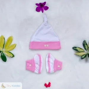 Newborn Baby Jersey Socks & Cap - pink - Tiny Kiddies - Sri Lanka